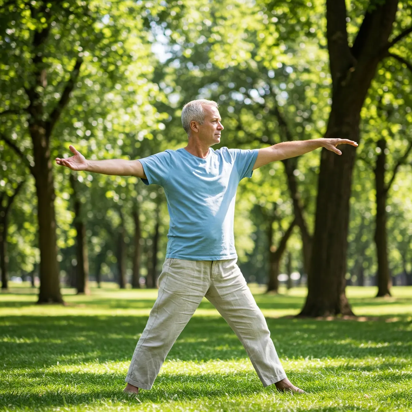 A man practising mindful movement in a Melbourne park